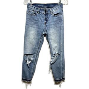 Old Navy Jeans Boyfriend Straight Light Blue Busted Distressed Knees Womens sz 0